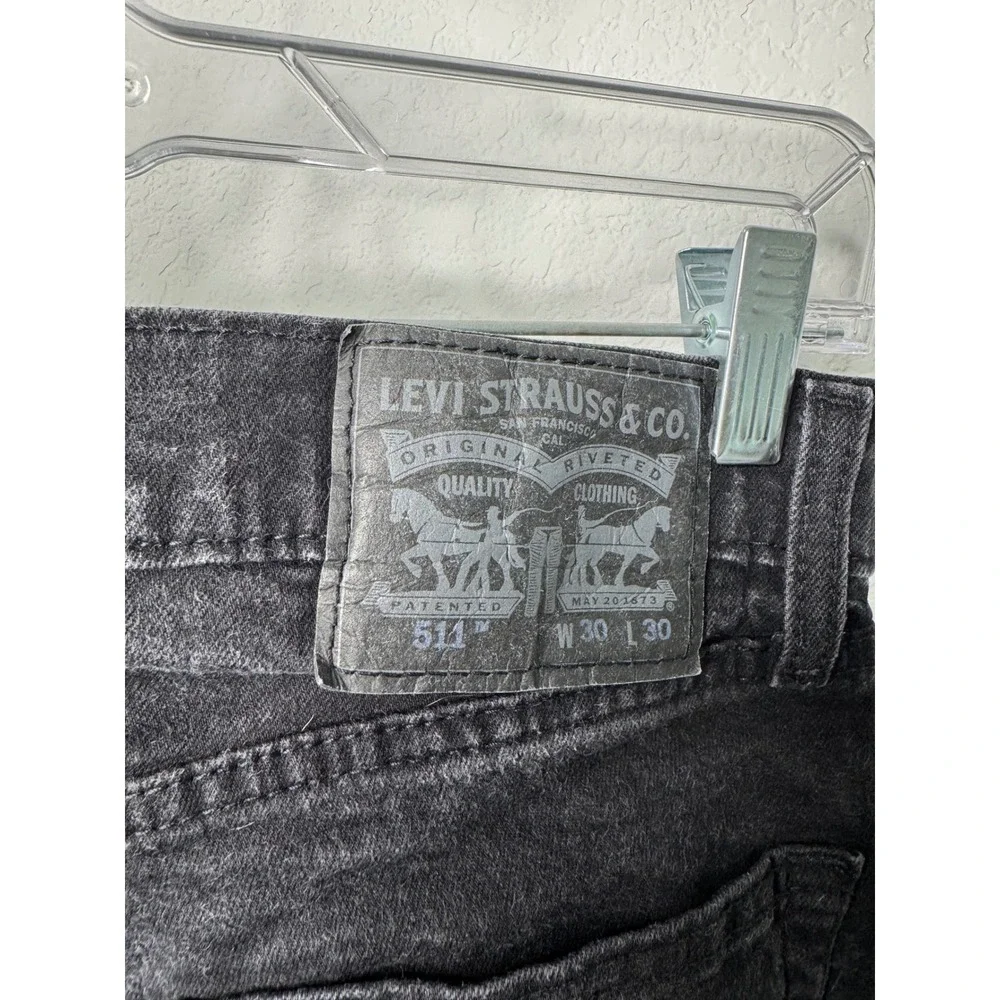 Levis 511 Slim Fit Mens Black Denim Jeans 30x30 04511-1907 Faded Classic Punk